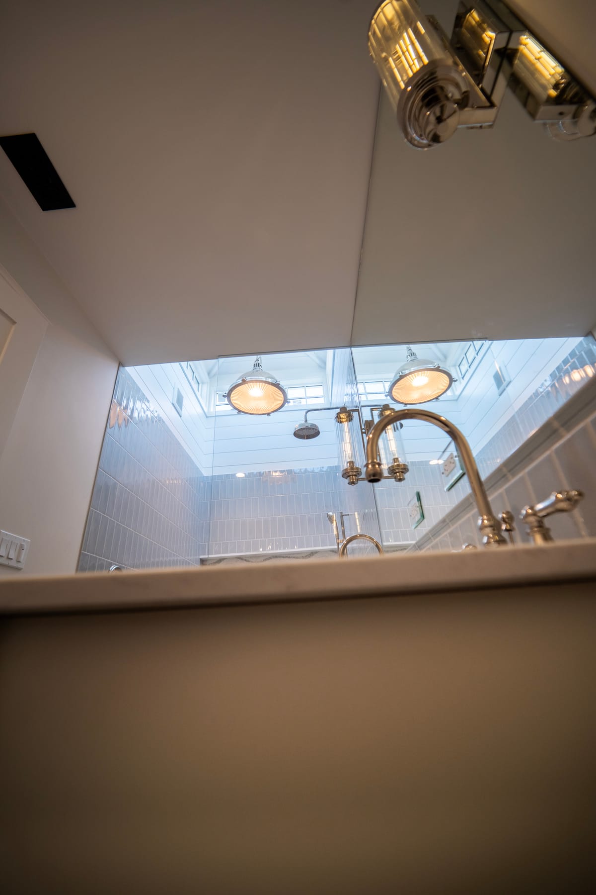 Custom bathroom vanity with blue tile